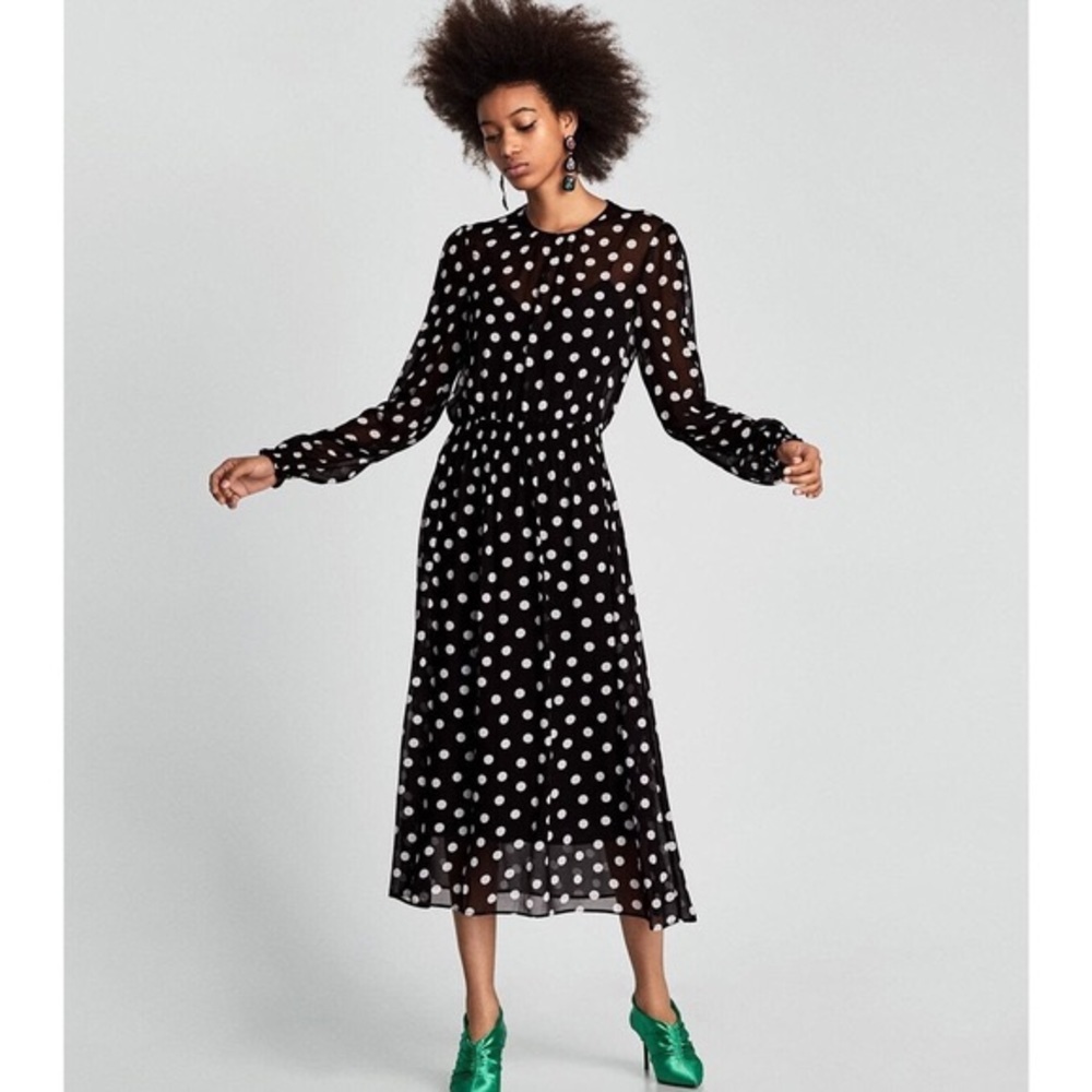 ZARA black and white polka dot fun party dress S